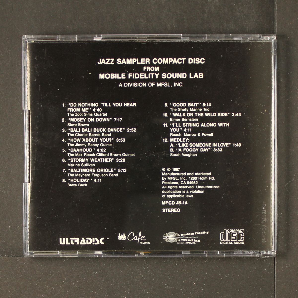 jazz sampler compact disc from mobile fidelity sound lab by VARIOUS