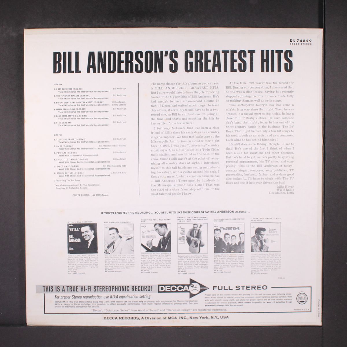greatest hits by BILL ANDERSON