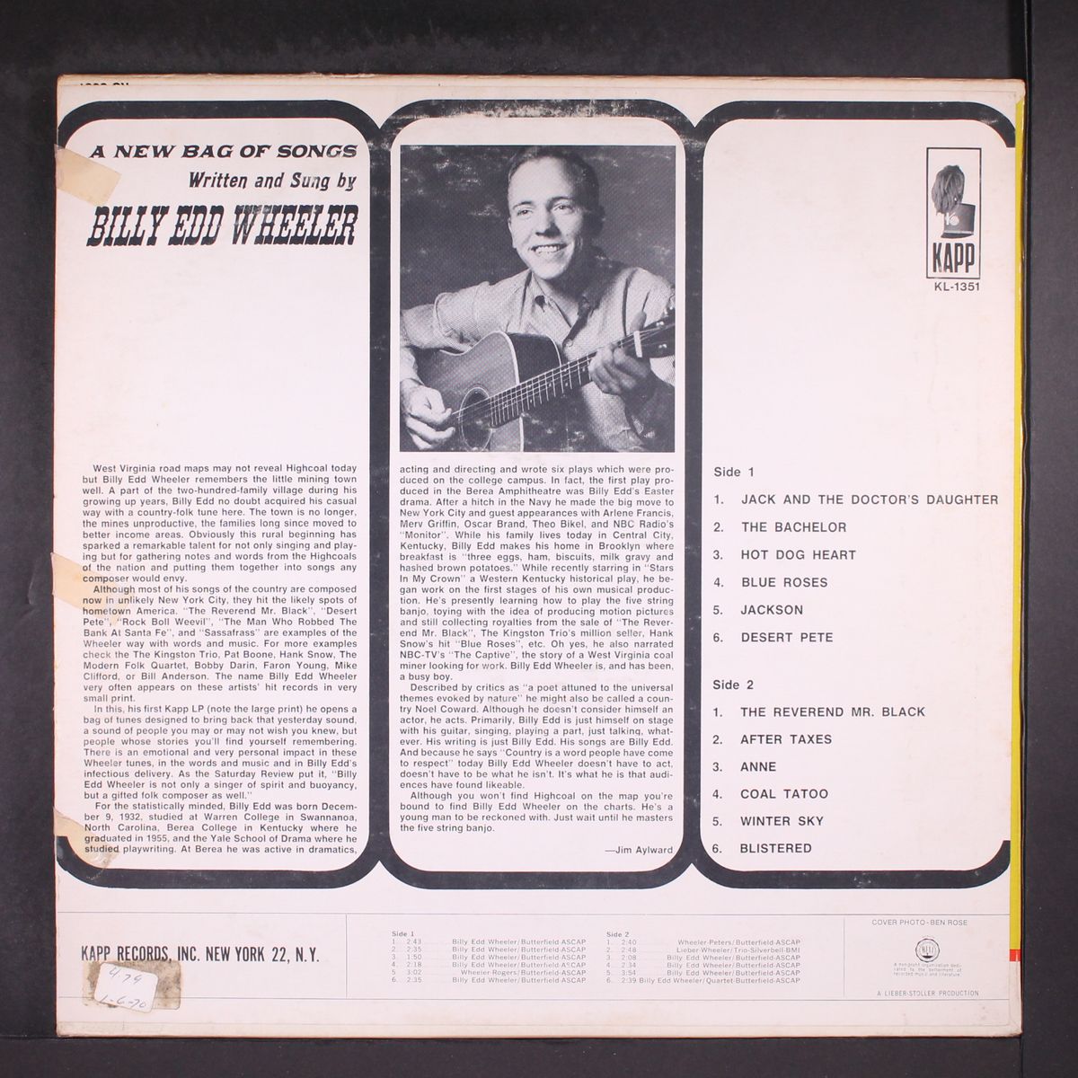 a new bag of songs by BILLY EDD WHEELER
