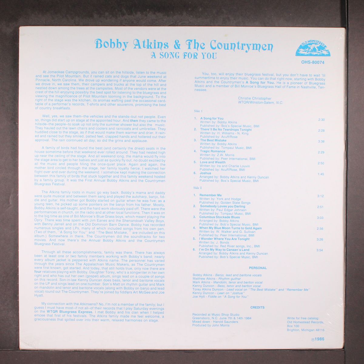 a song for you by BOBBY ATKINS & COUNTRYMEN