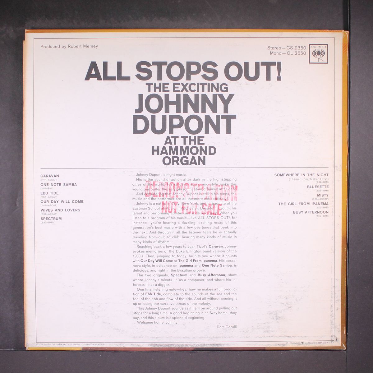 all stops out! by JOHNNY DUPONT
