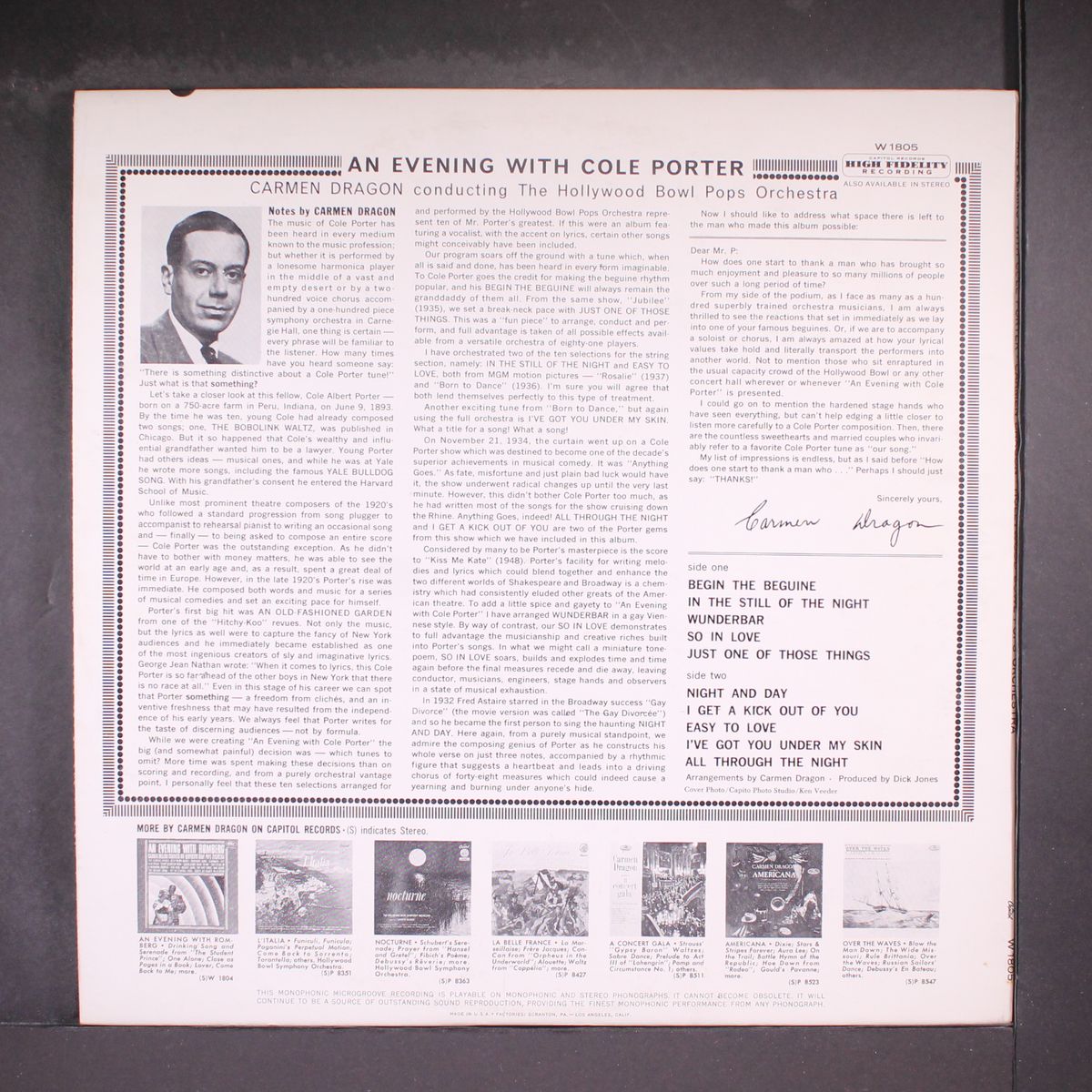 an evening with cole porter by CARMEN DRAGON
