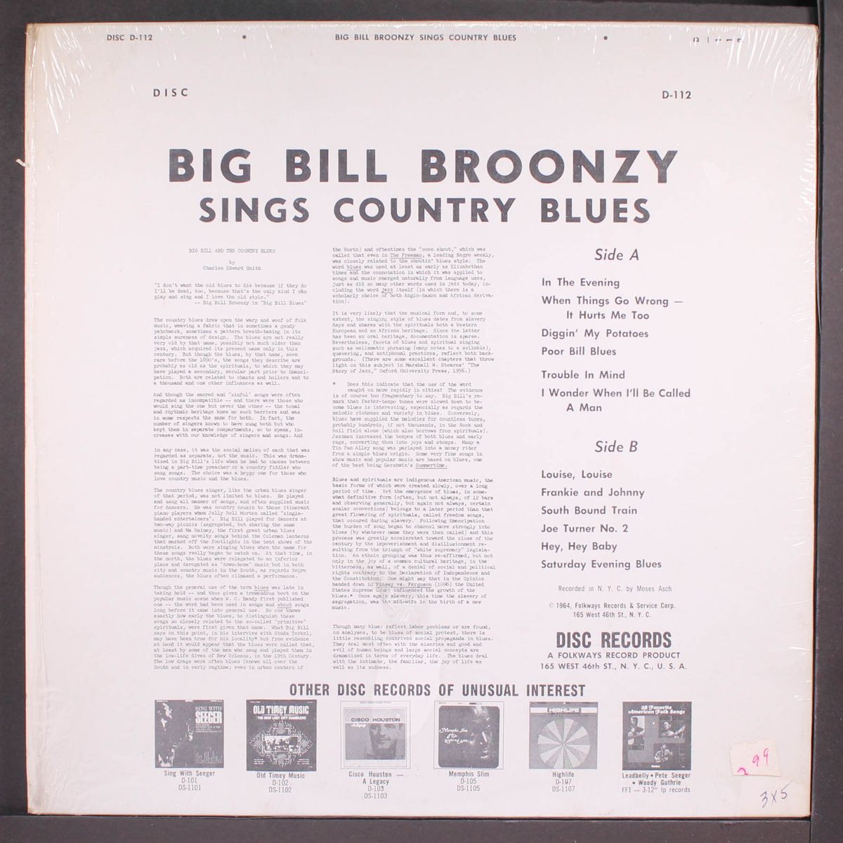 sings country blues by BIG BILL BROONZY