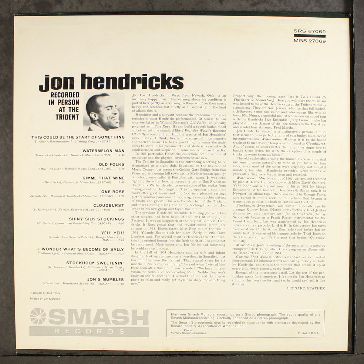 recorded in person at the trident by JON HENDRICKS