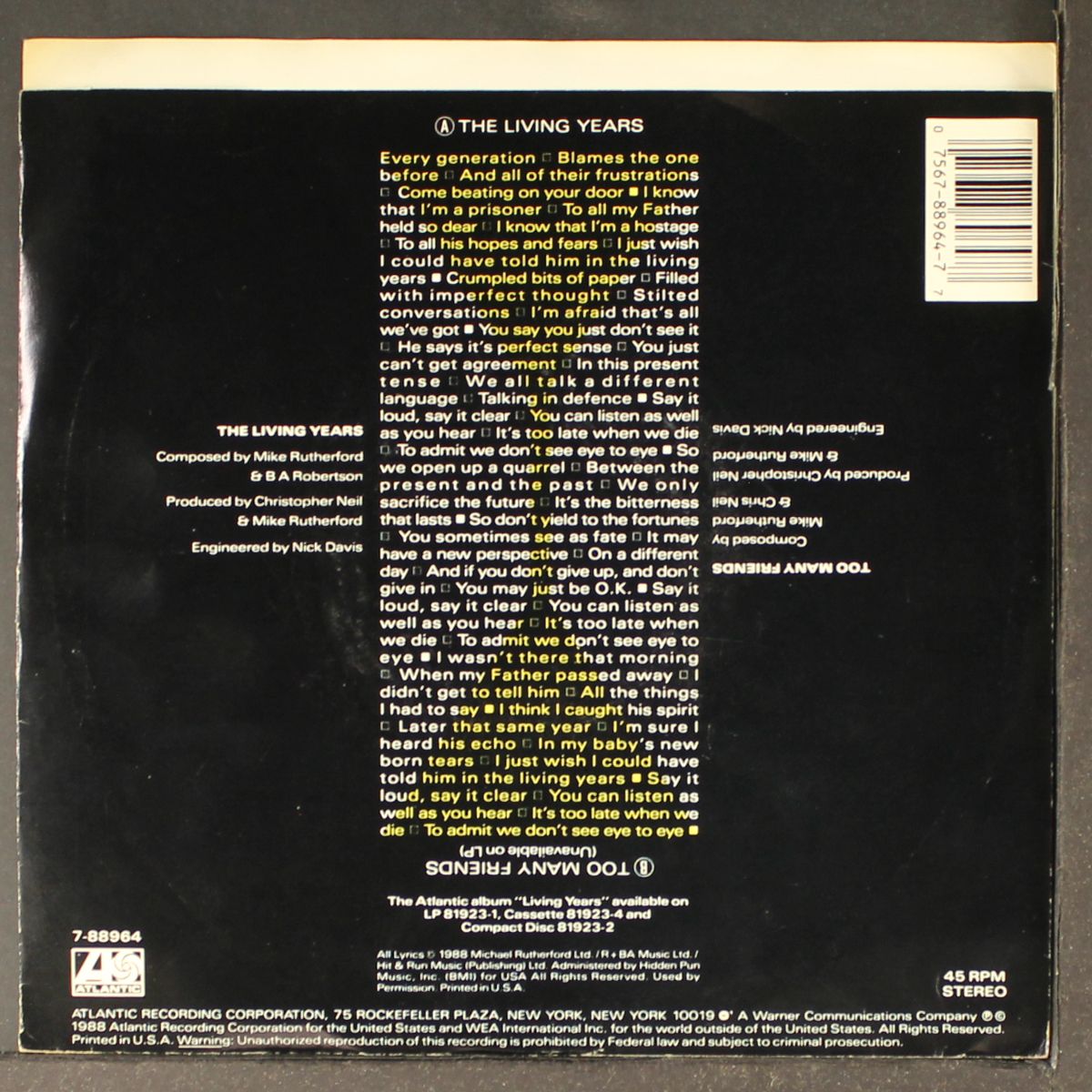 living years / too many friends by MIKE & MECHANICS