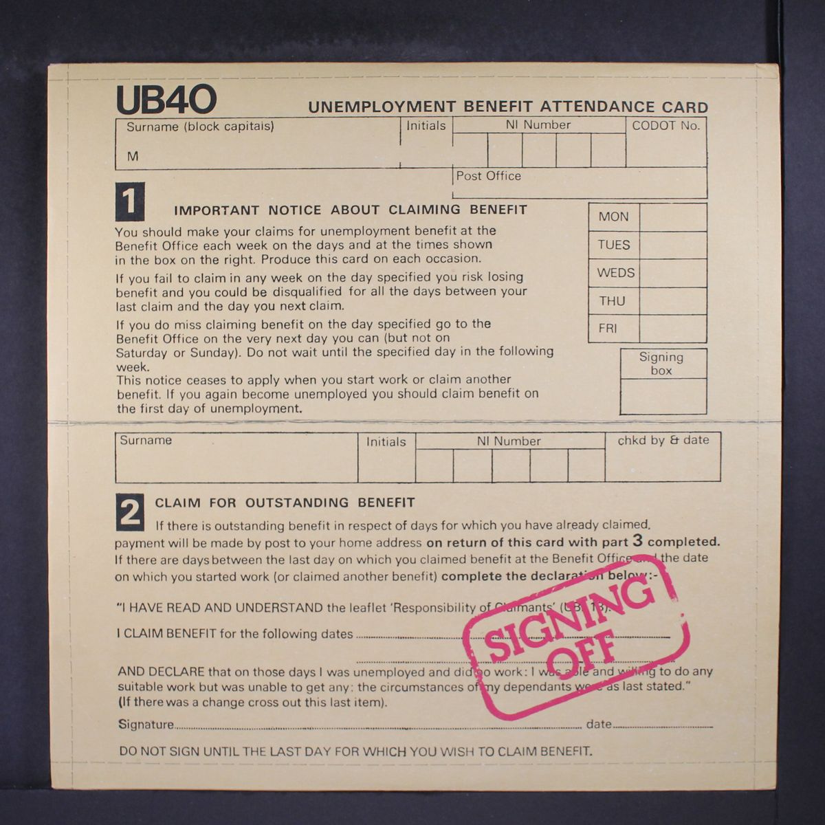 signing off by UB40