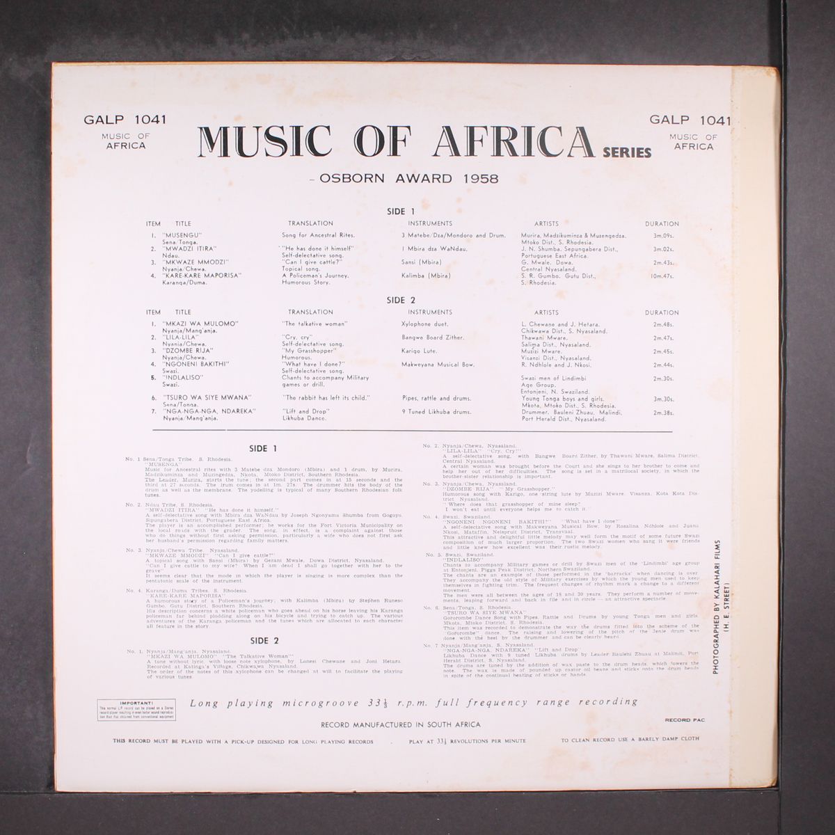 music of africa - osborn awards 1958 by VARIOUS