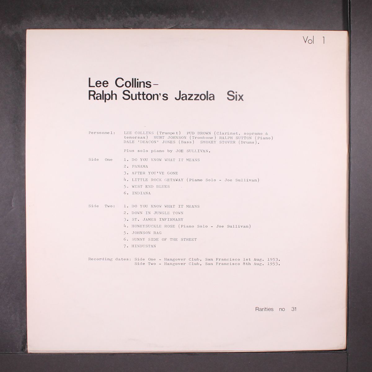 ralph sutton's jazzola six vol. 1 by LEE COLLINS
