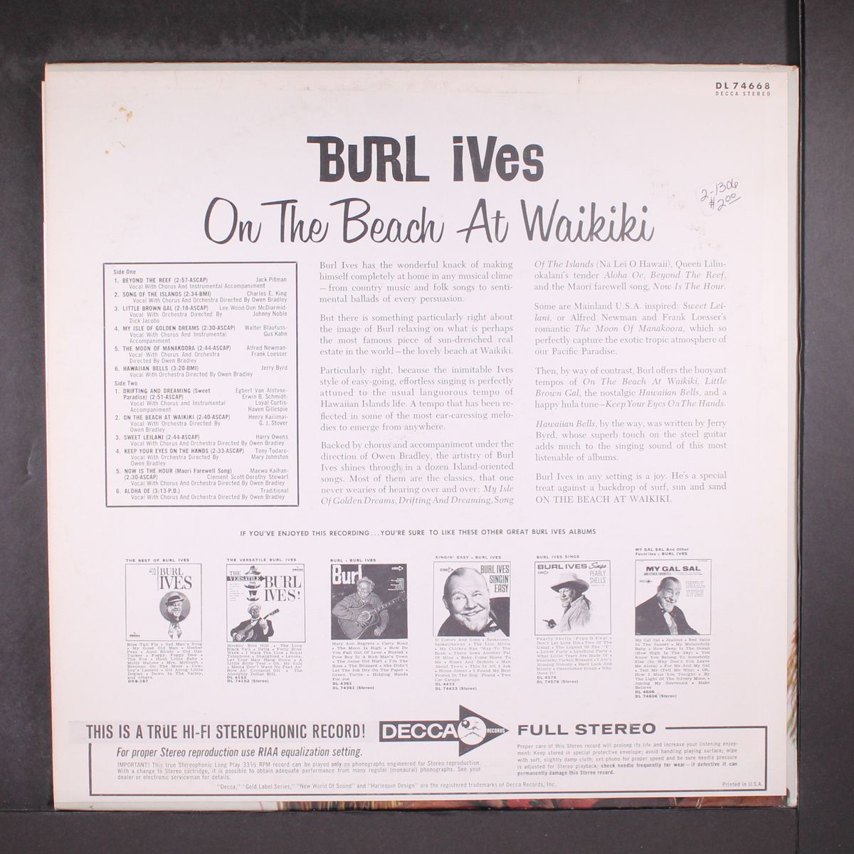 on the beach at waikiki by BURL IVES