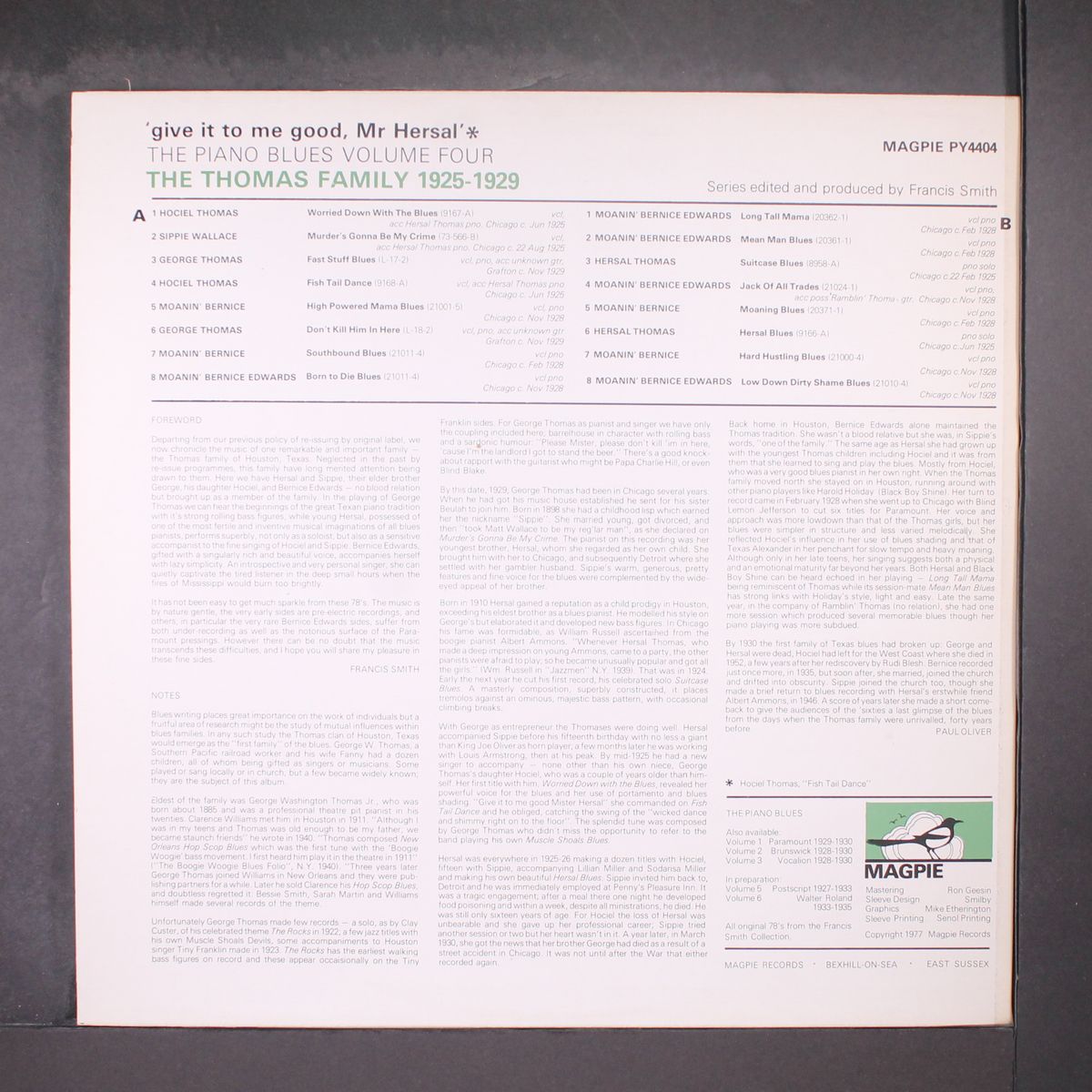 the piano blues vol. 4 -thomas family 1925-29 by THOMAS FAMILY