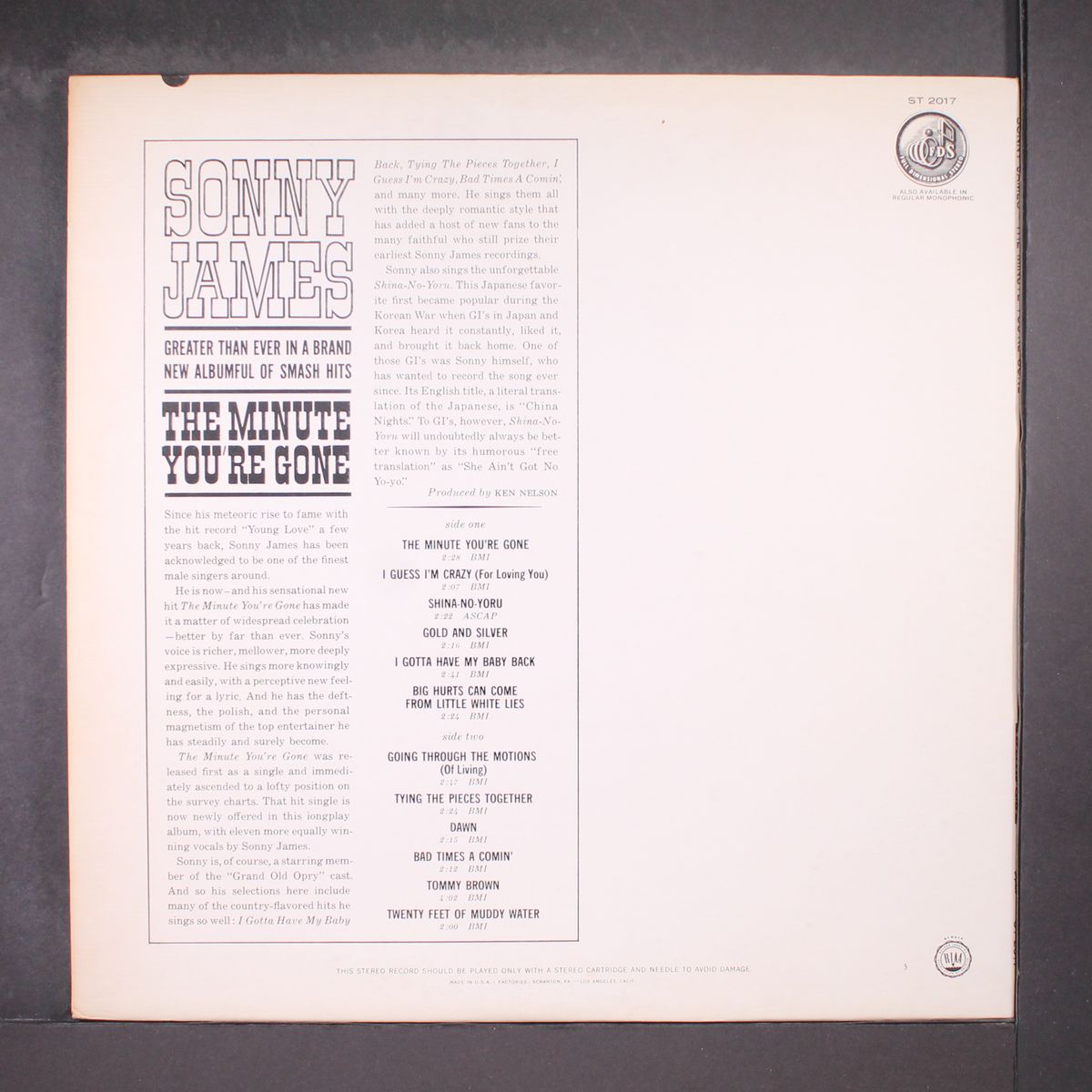 the minute you're gone by SONNY JAMES