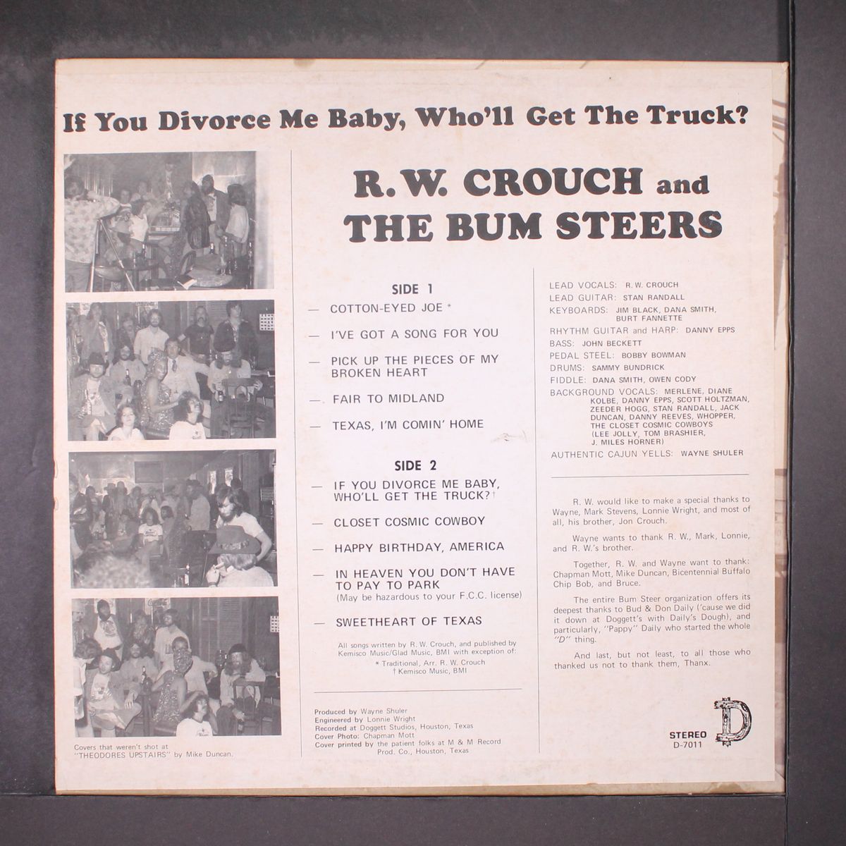 if you divorce me baby, who'll get the truck? by R.W. CROUCH & BUM STEERS