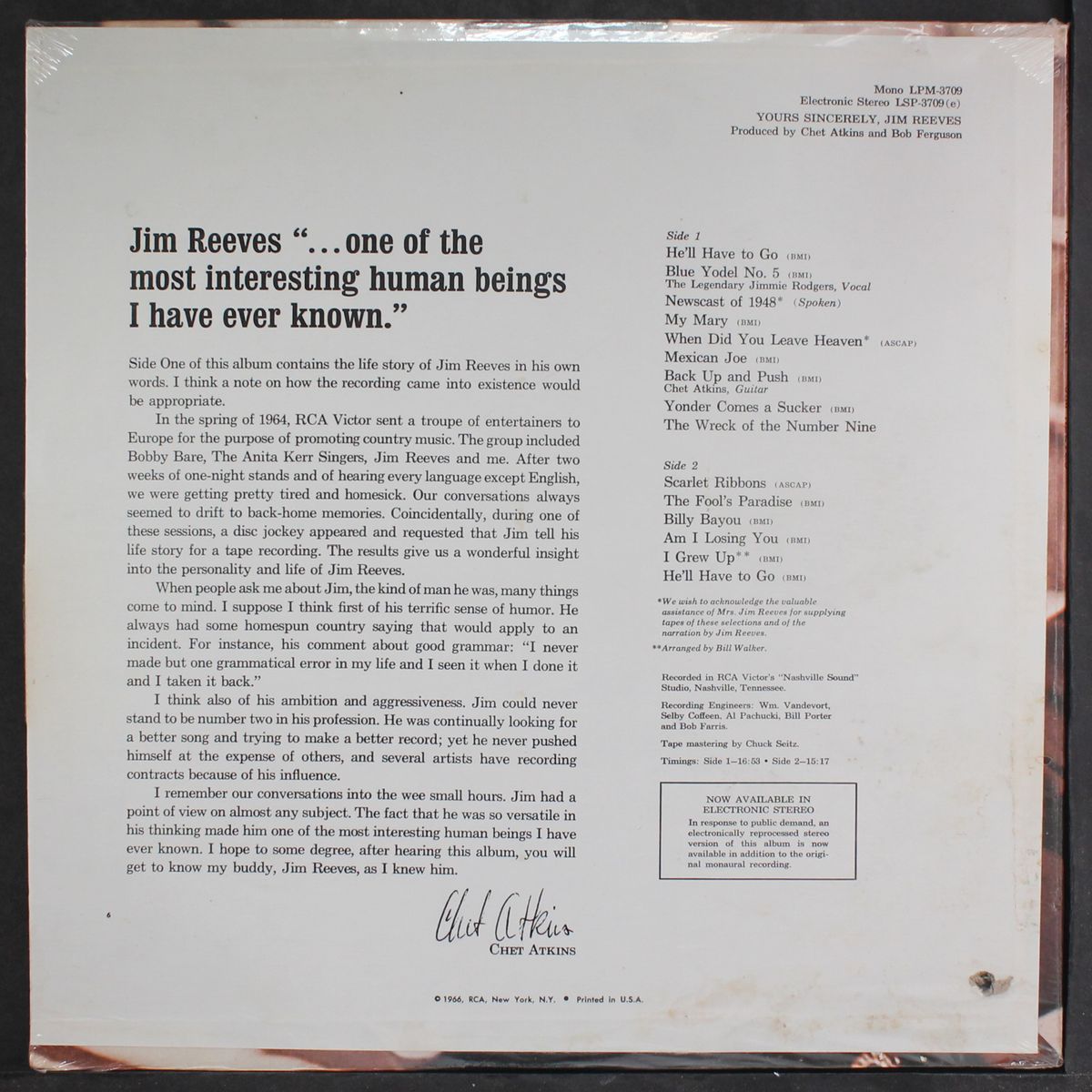 yours sincerely by JIM REEVES