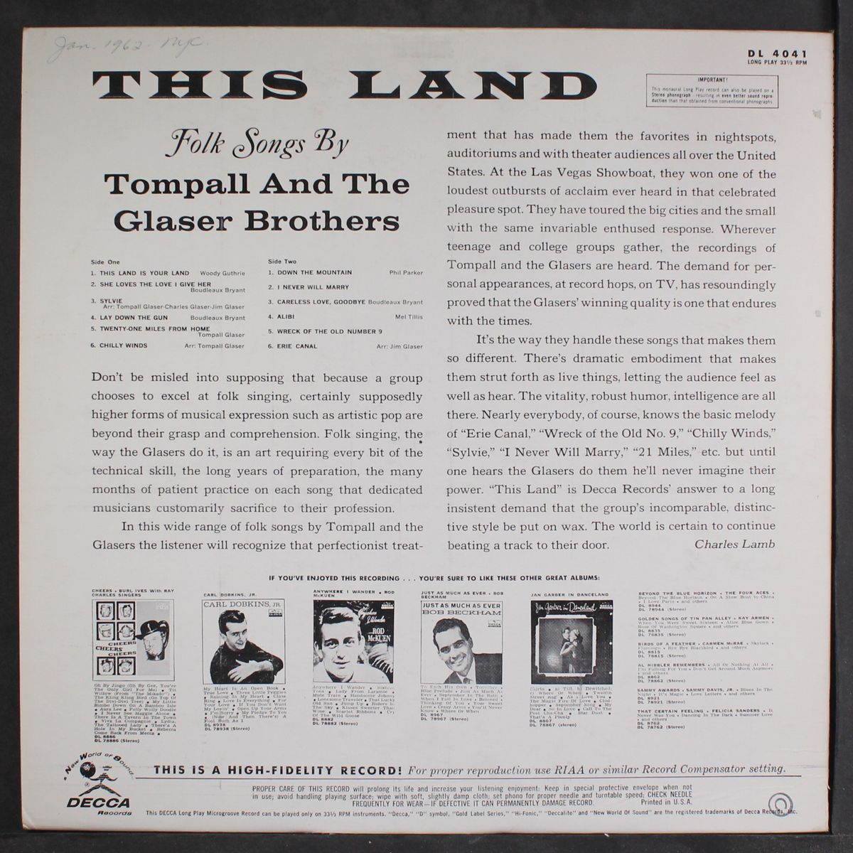 this land, folk songs by tompall & the glaser bros by TOMPALL & GLASER BROS