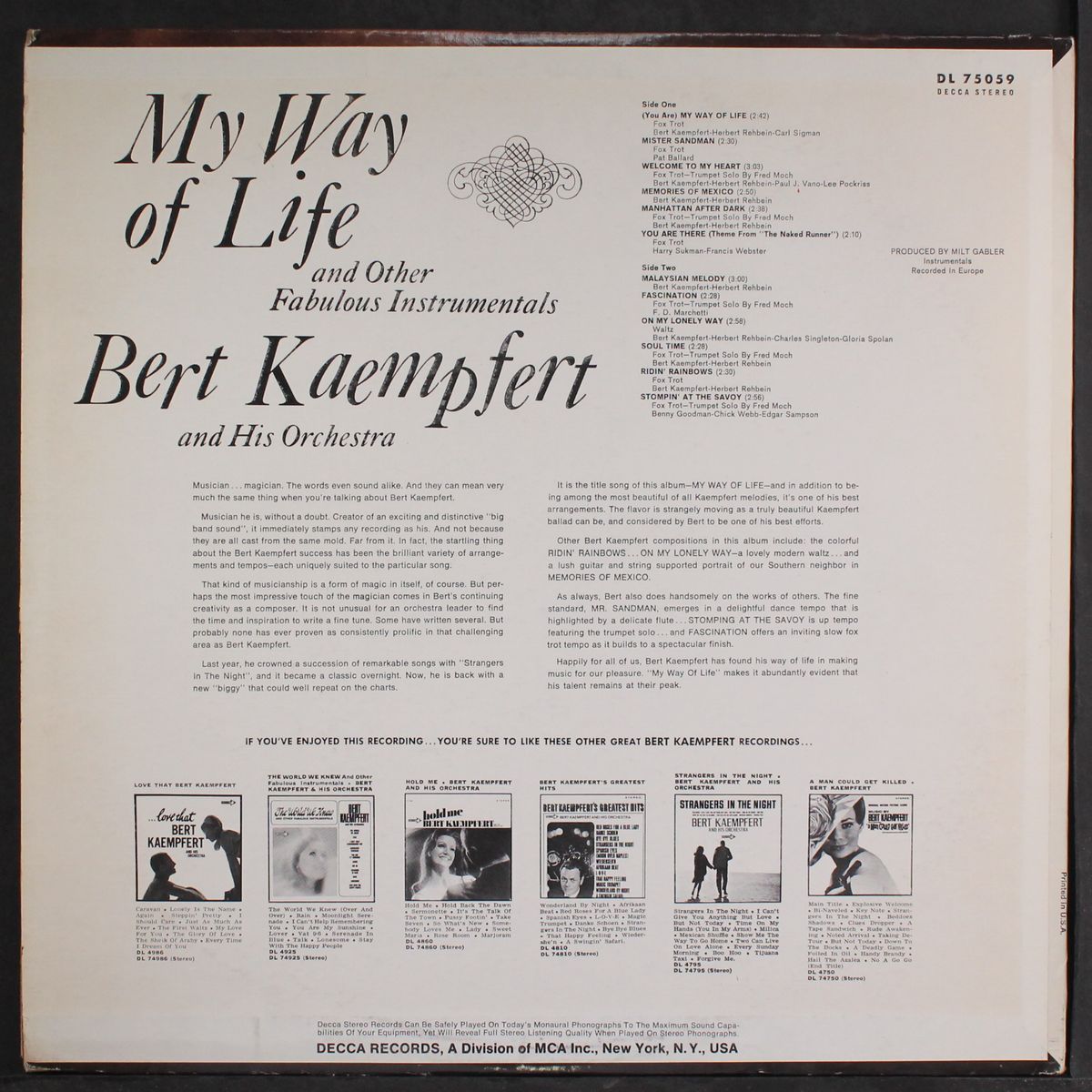 my way of life by BERT KAEMPFERT