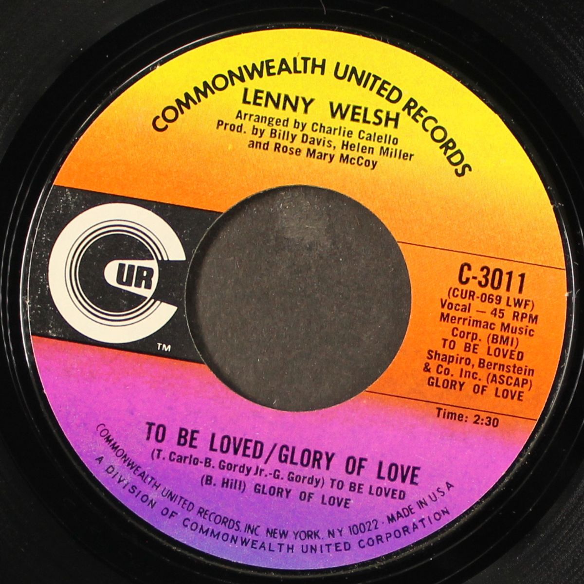 to be loved, glory of love / my heart won't let me by LENNY WELCH