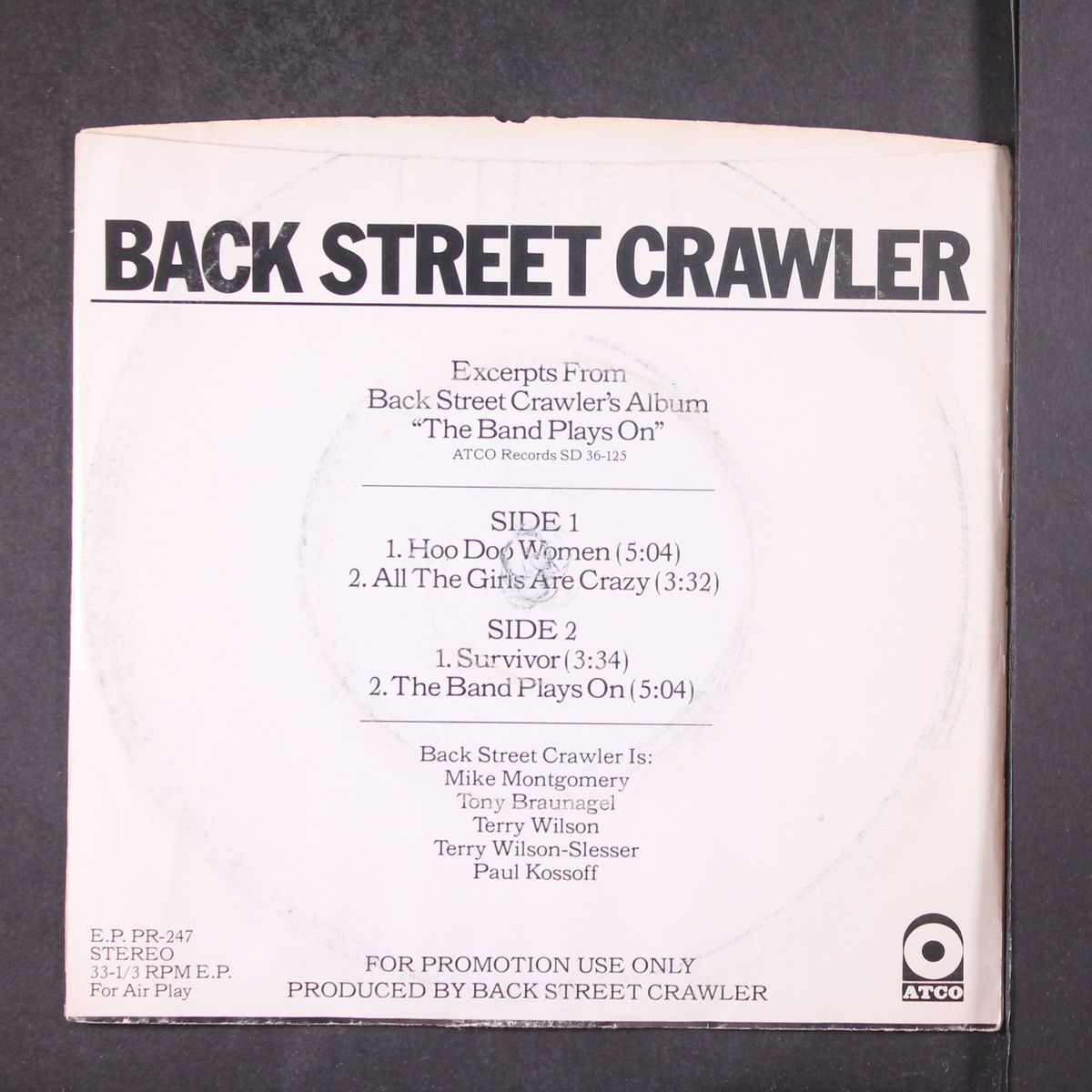 the band plays on sampler e.p. by BACK STREET CRAWLER