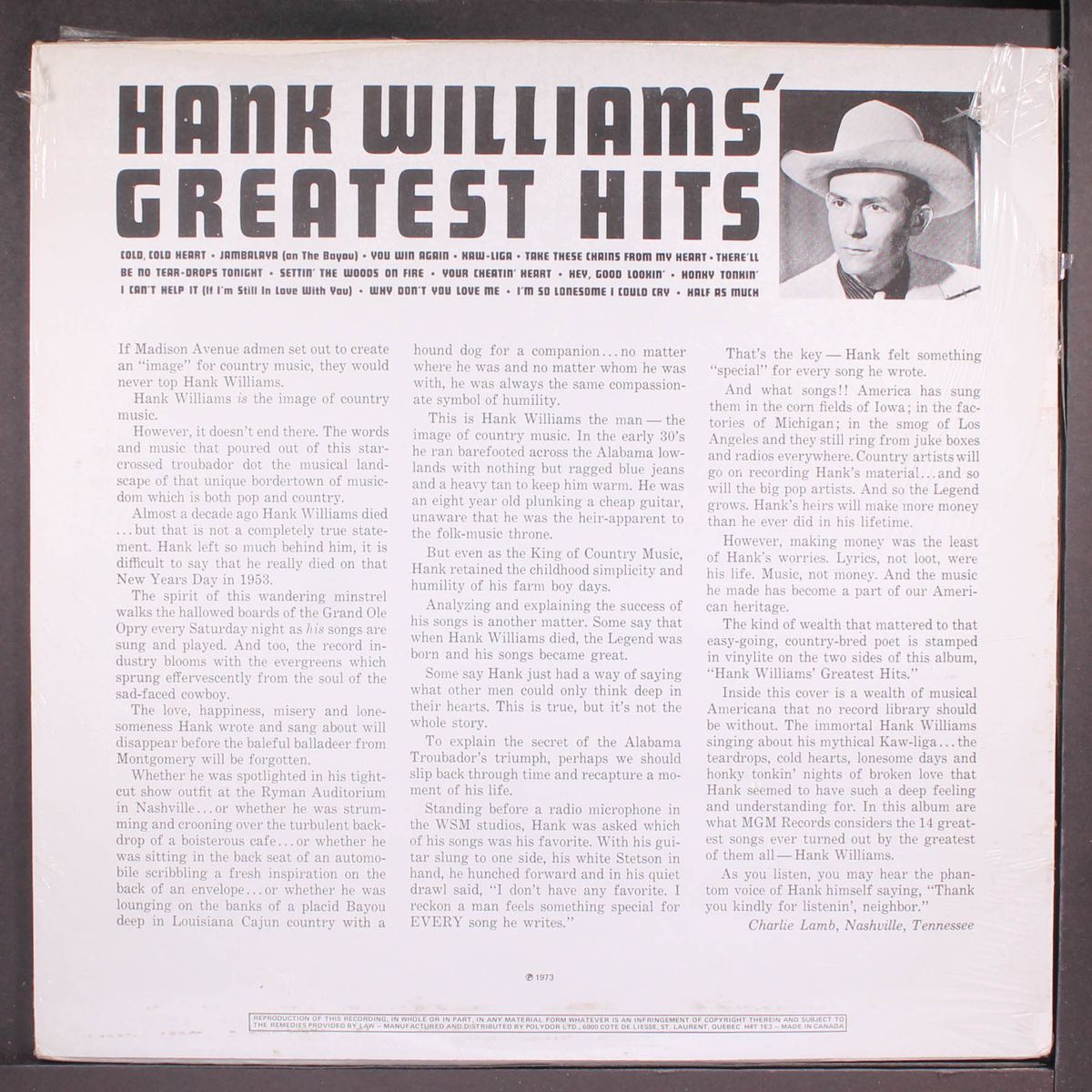 greatest hits by HANK WILLIAMS