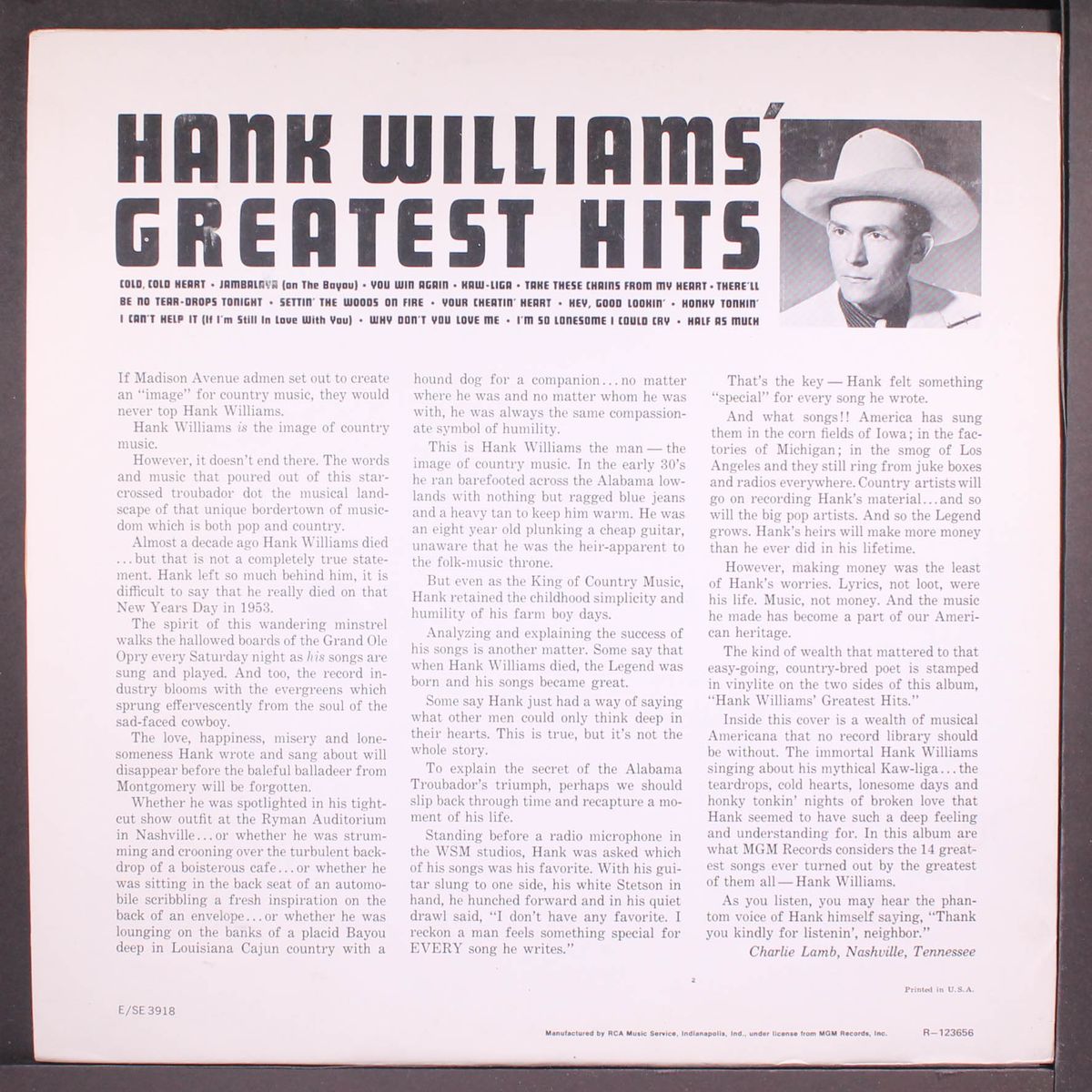 greatest hits by HANK WILLIAMS