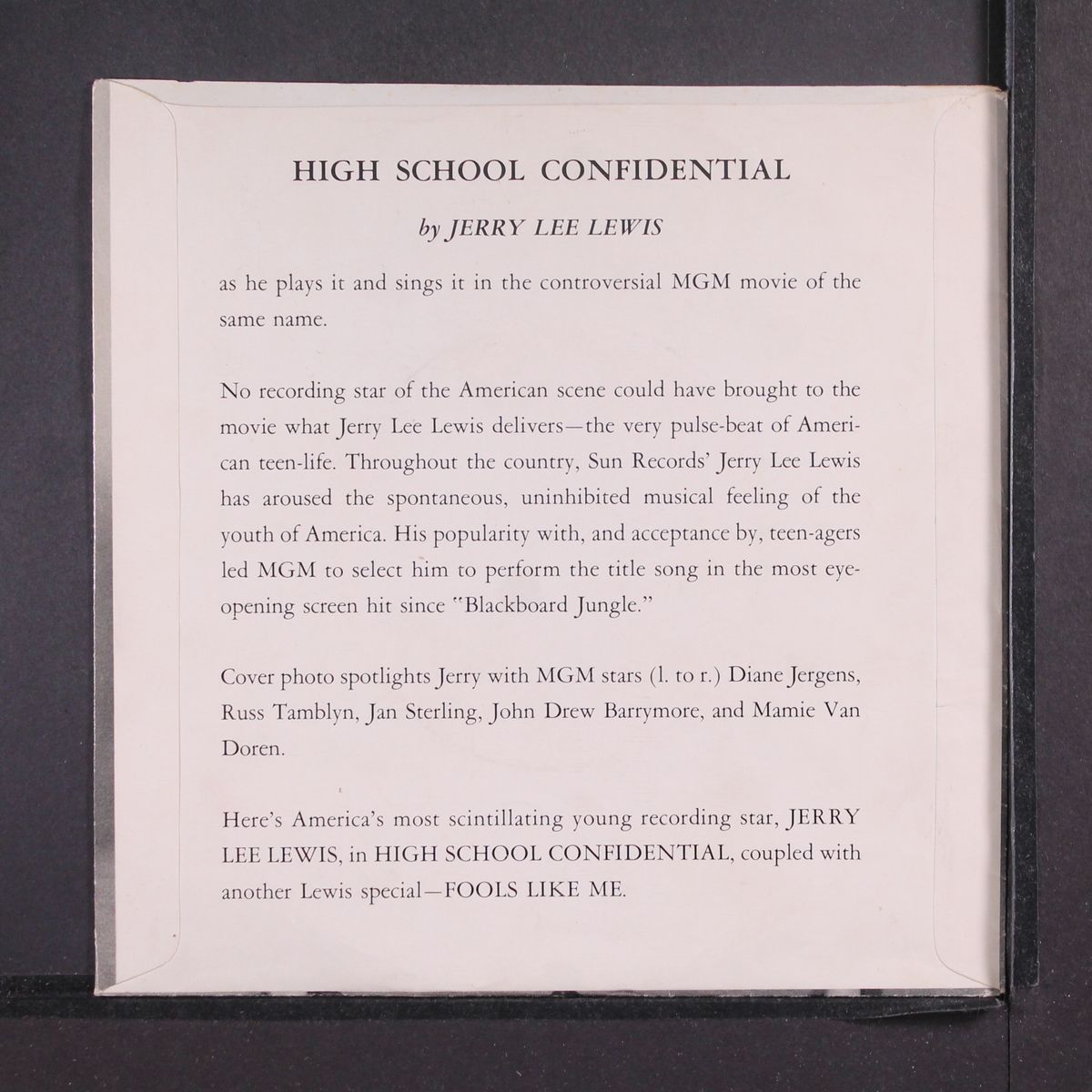 high school confidential / fools like me by JERRY LEE LEWIS