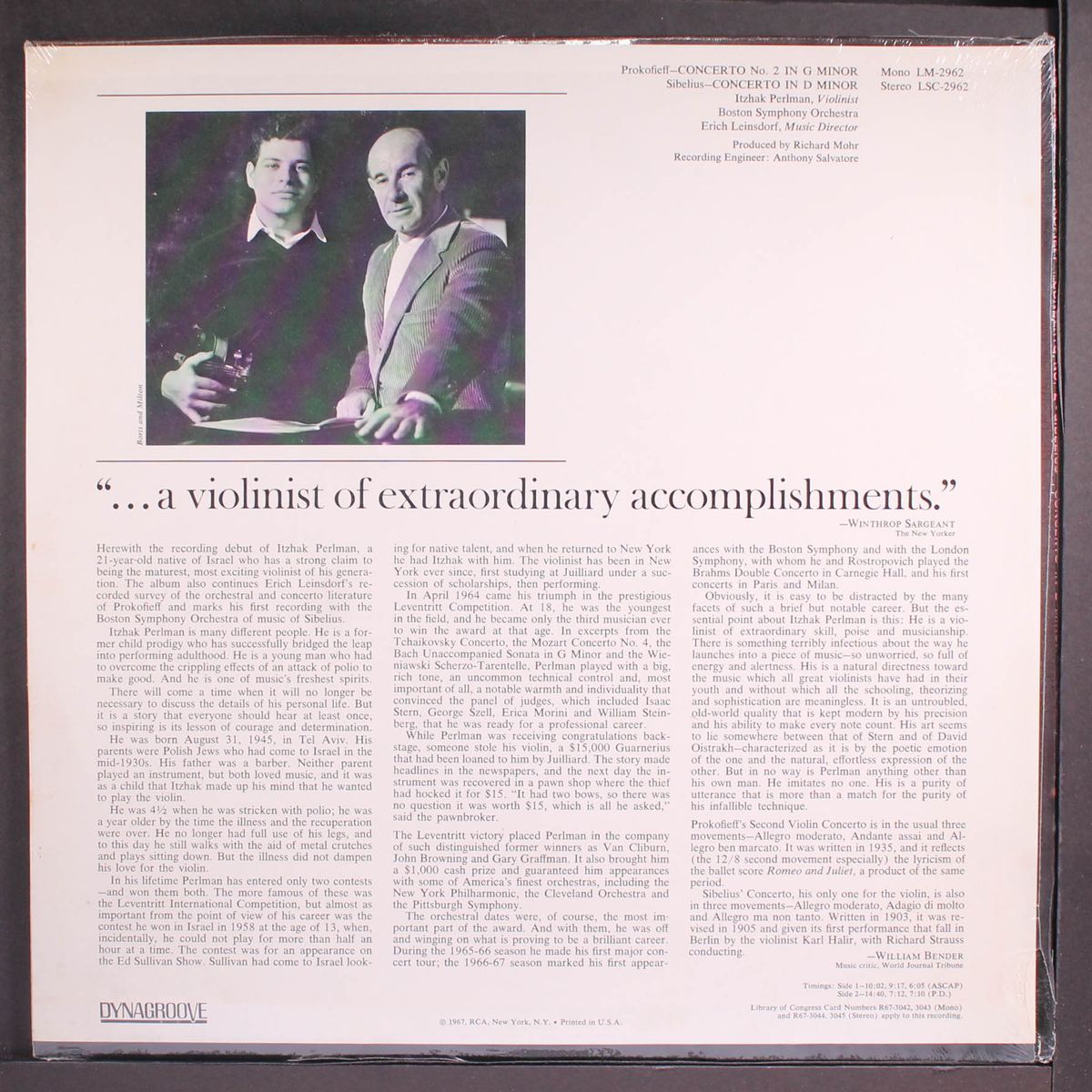 prokofie: concerto 2, sibelius: concerto in d minor by ITZHAK PERLMAN