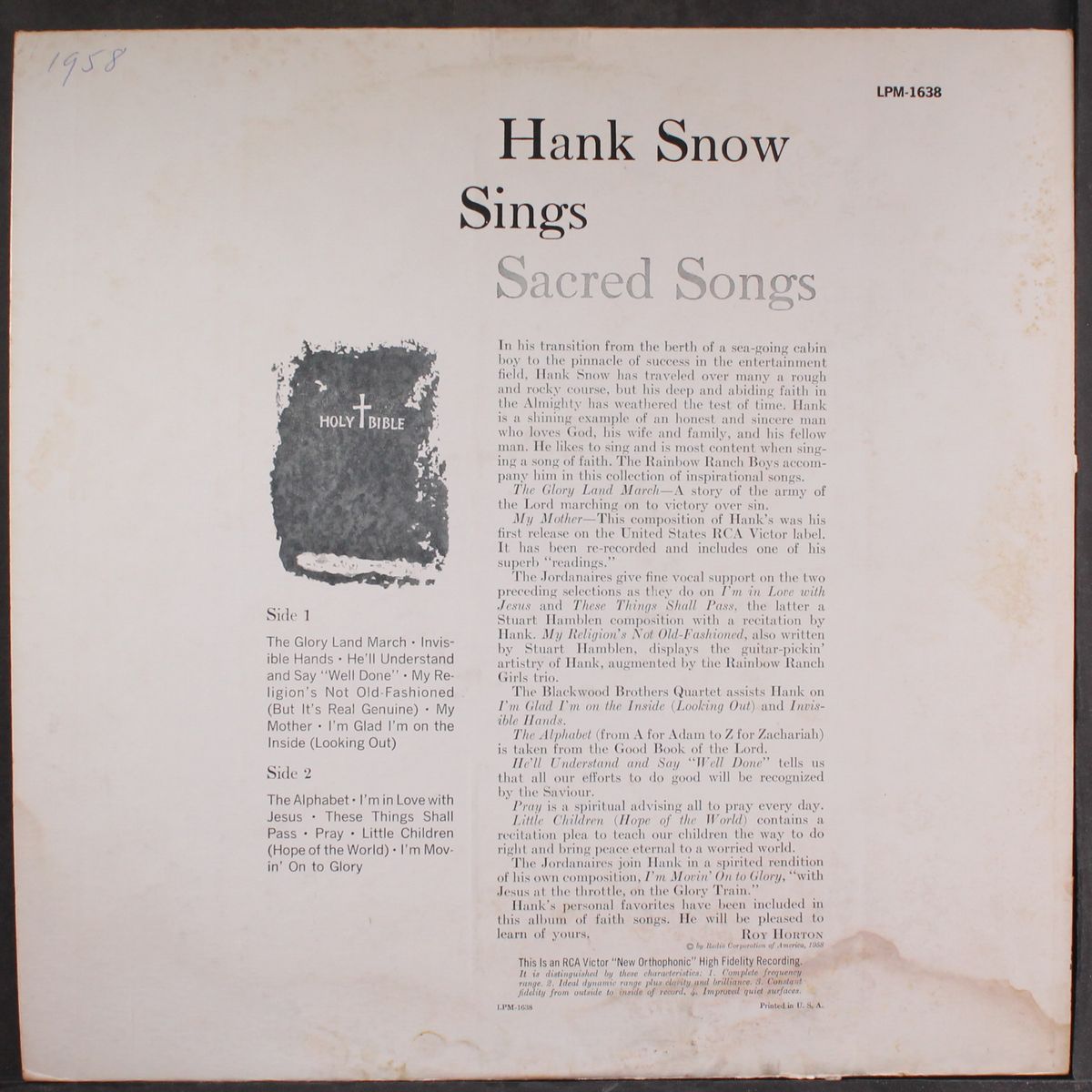 sings sacred songs by HANK SNOW
