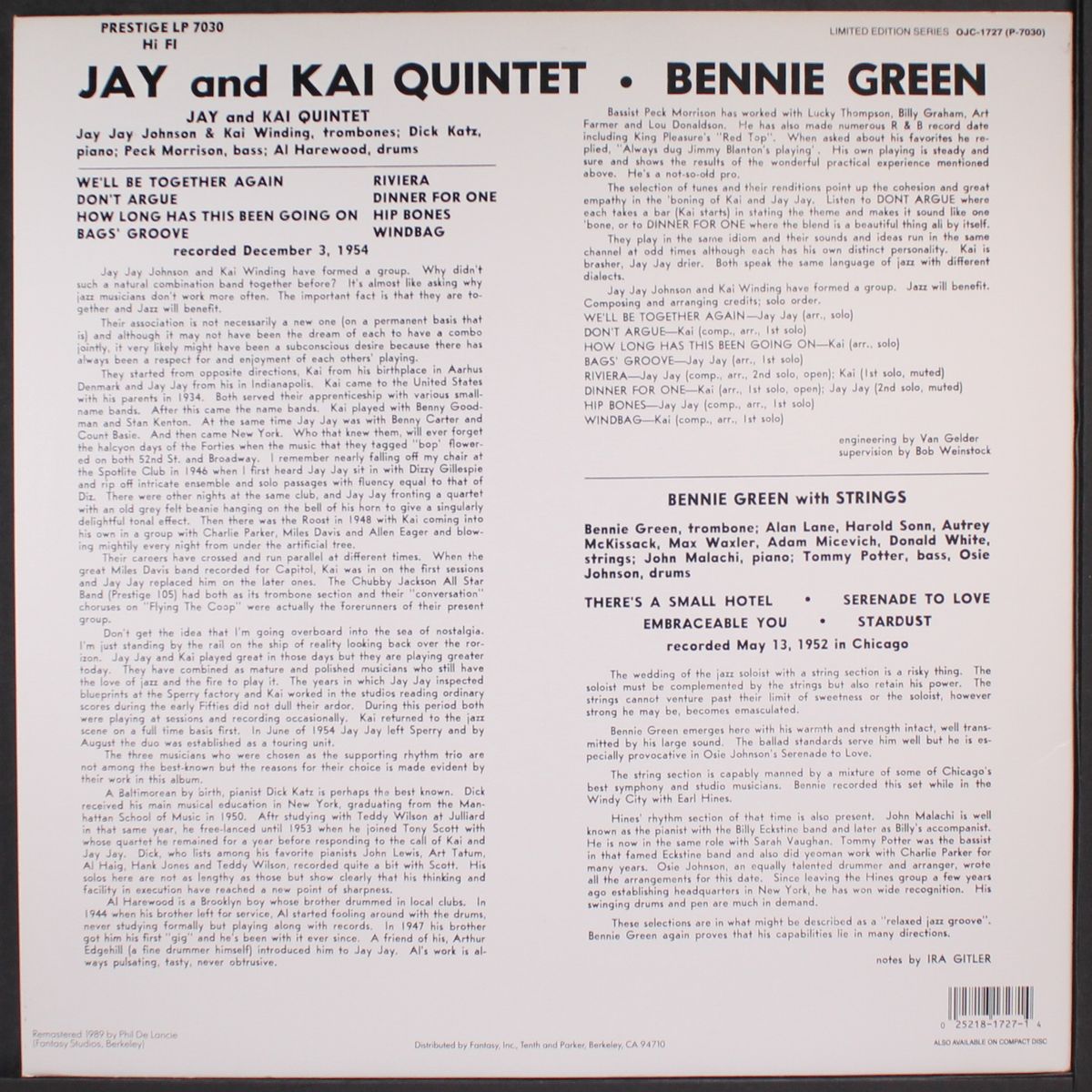 with strings by JAY JAY JOHNSON, KAI WINDING & BENNIE GREEN