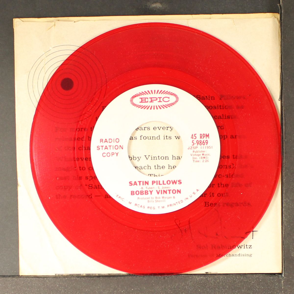 satin pillows by BOBBY VINTON