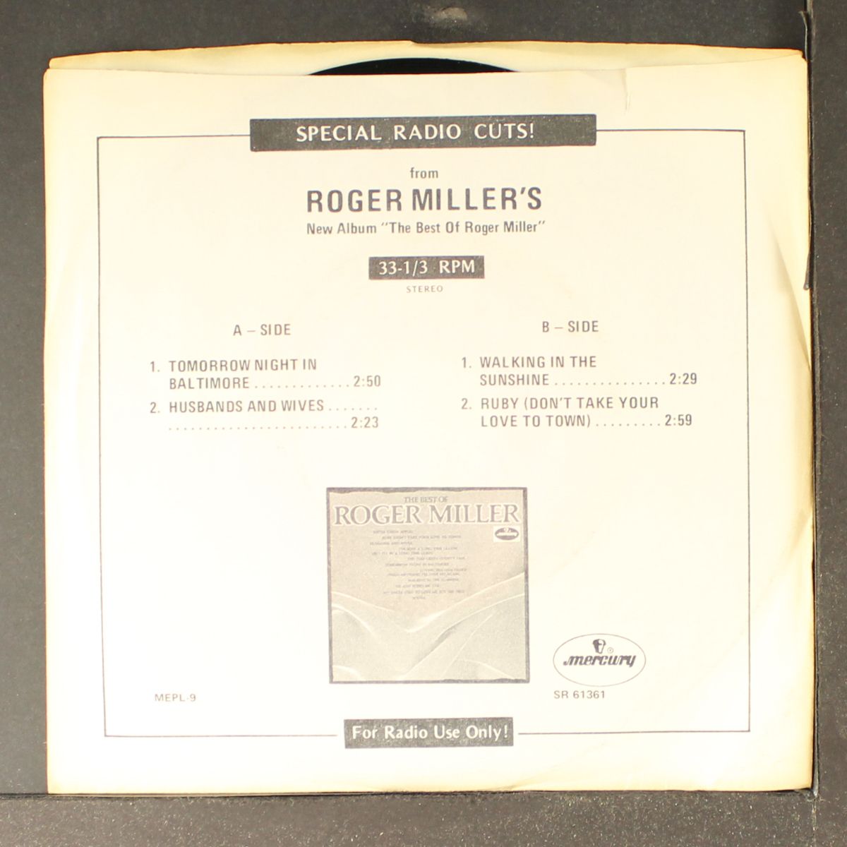 tomorrow night in baltimore / +3 by ROGER MILLER