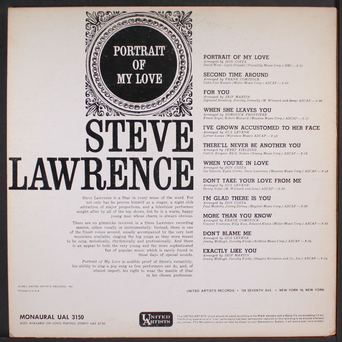 portrait of my love by STEVE LAWRENCE