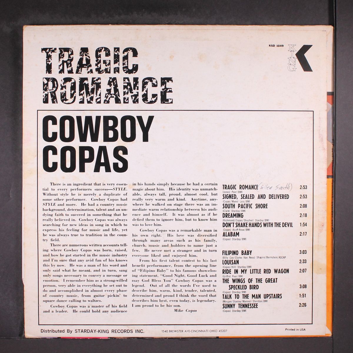 tragic romance by COWBOY COPAS