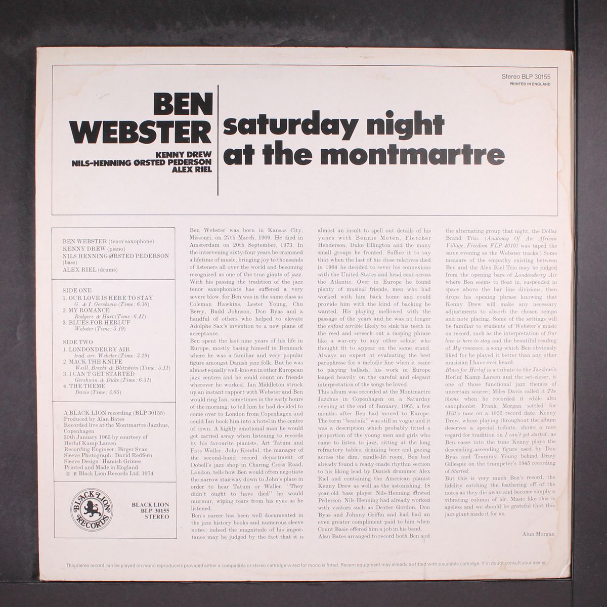 saturday night at the montmartre by BEN WEBSTER