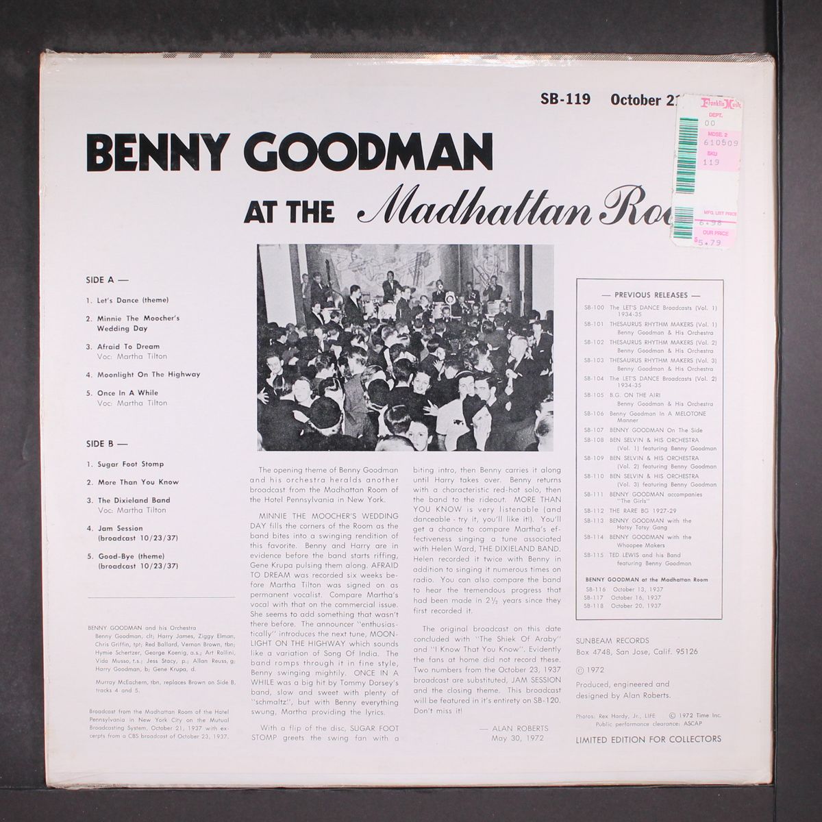 at the madhattan room oct. 21, 1937 by BENNY GOODMAN