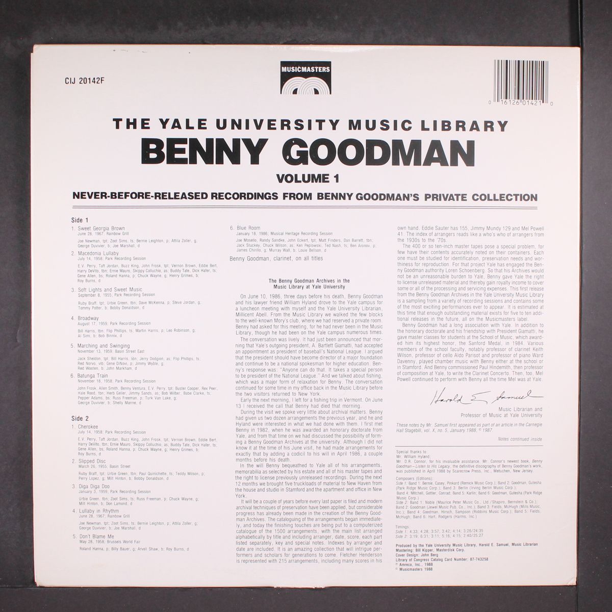 the yale university music library vol. 1 by BENNY GOODMAN