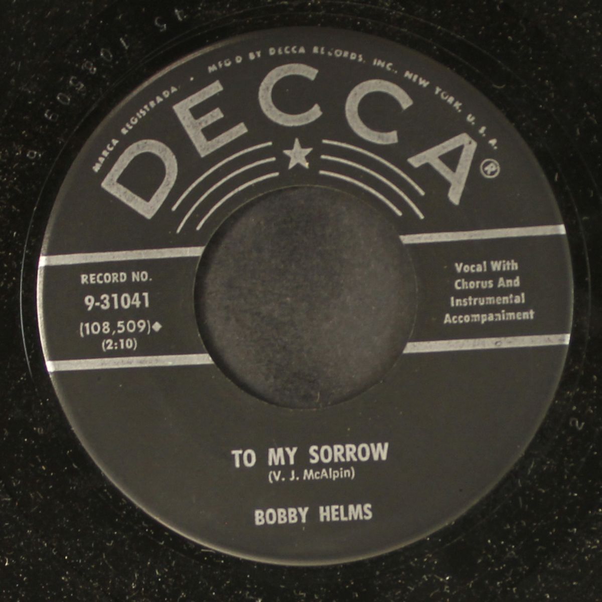 to my sorrow / someone was already there by BOBBY HELMS