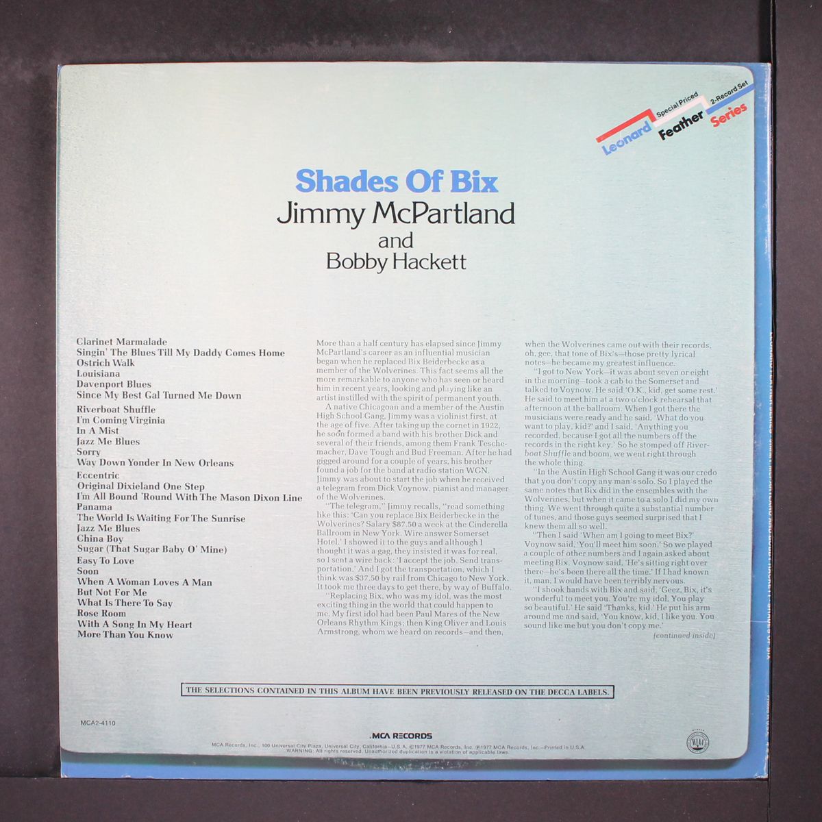 shades of bix by JIMMY MCPARTLAND & BOBBY HACKETT