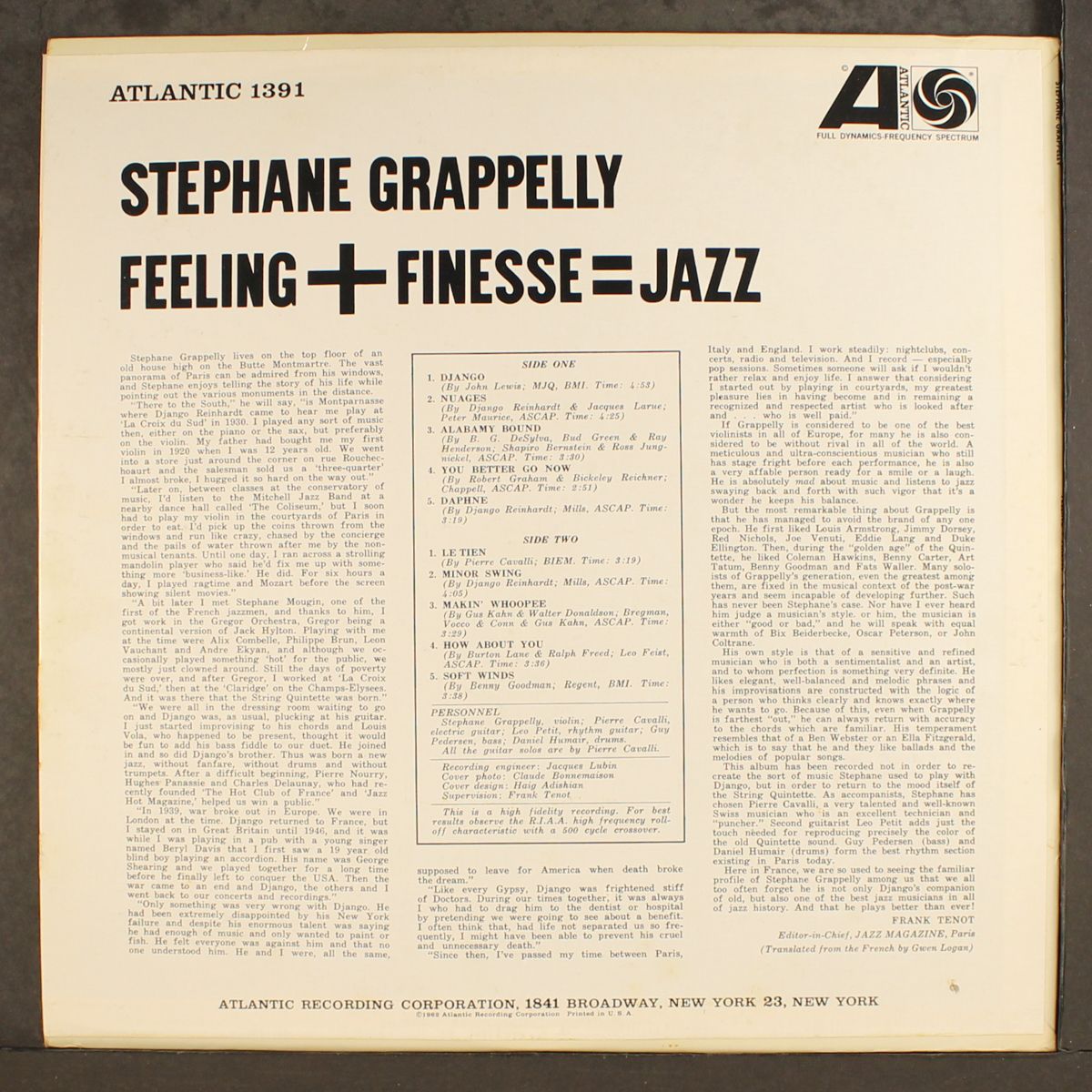 feeling + finesse = jazz by STEPHANE GRAPPELLI