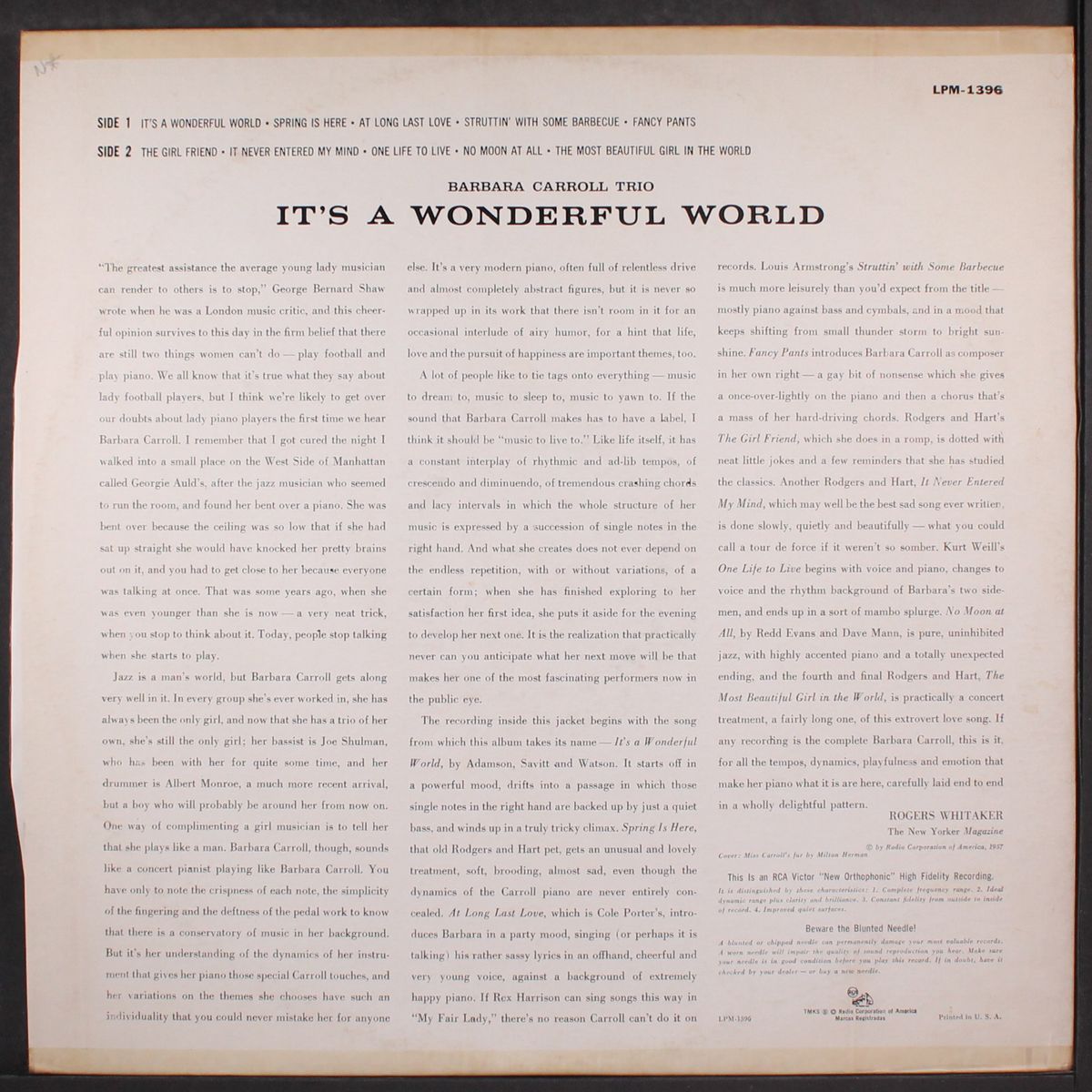 it's a wonderful world by BARBARA CARROLL