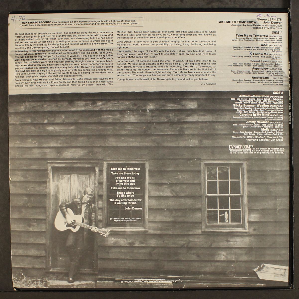 take me to tomorrow by JOHN DENVER