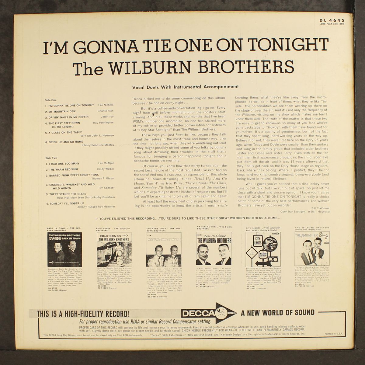 i'm gonna tie one on tonight by WILBURN BROTHERS