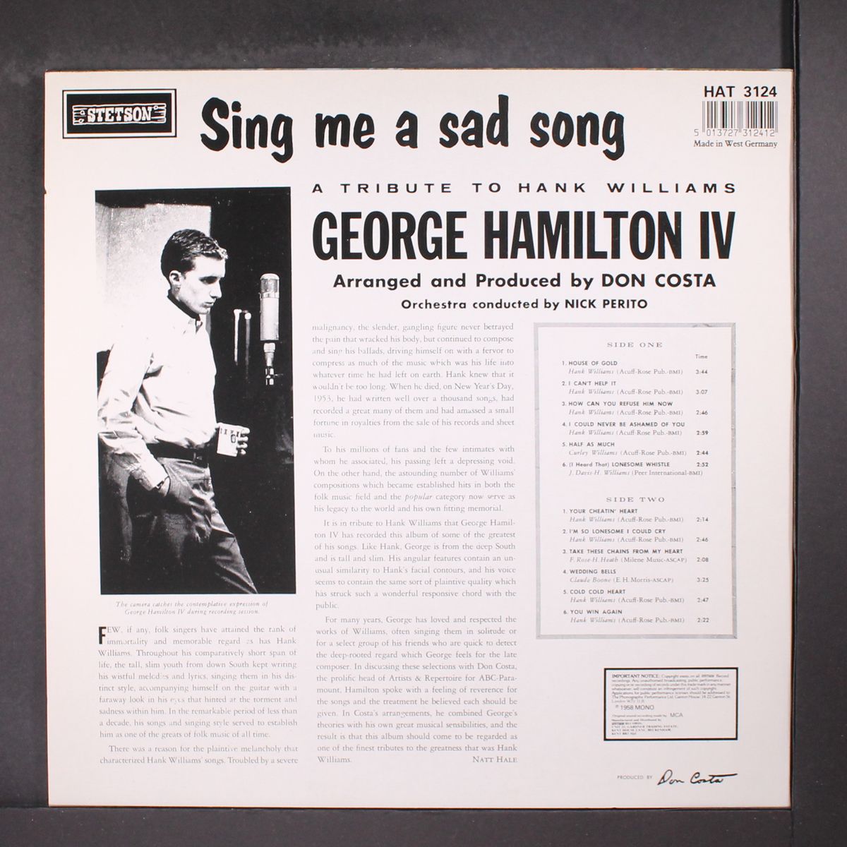 sing me a sad song by GEORGE HAMILTON IV