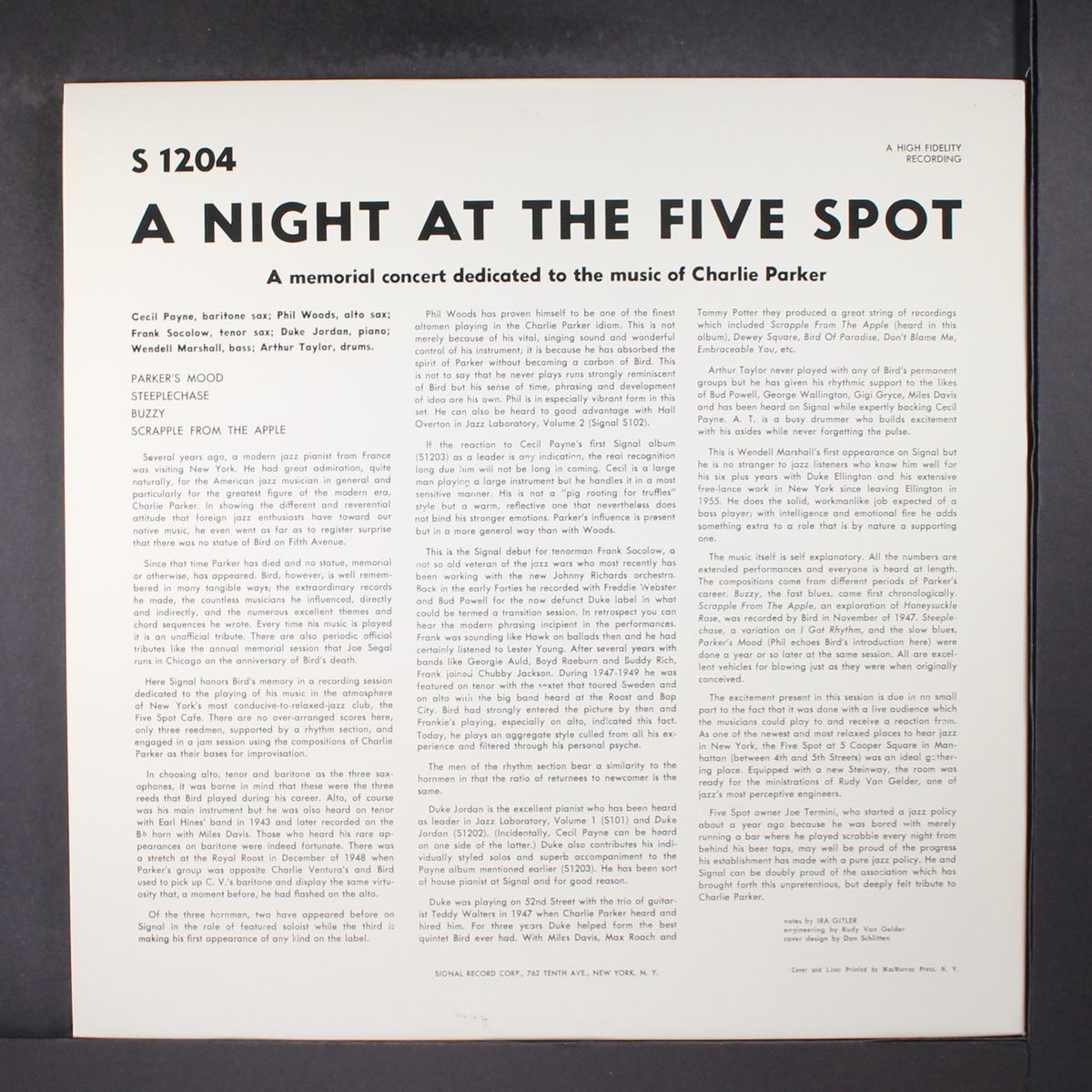a night at the five spot by CECIL PAYNE