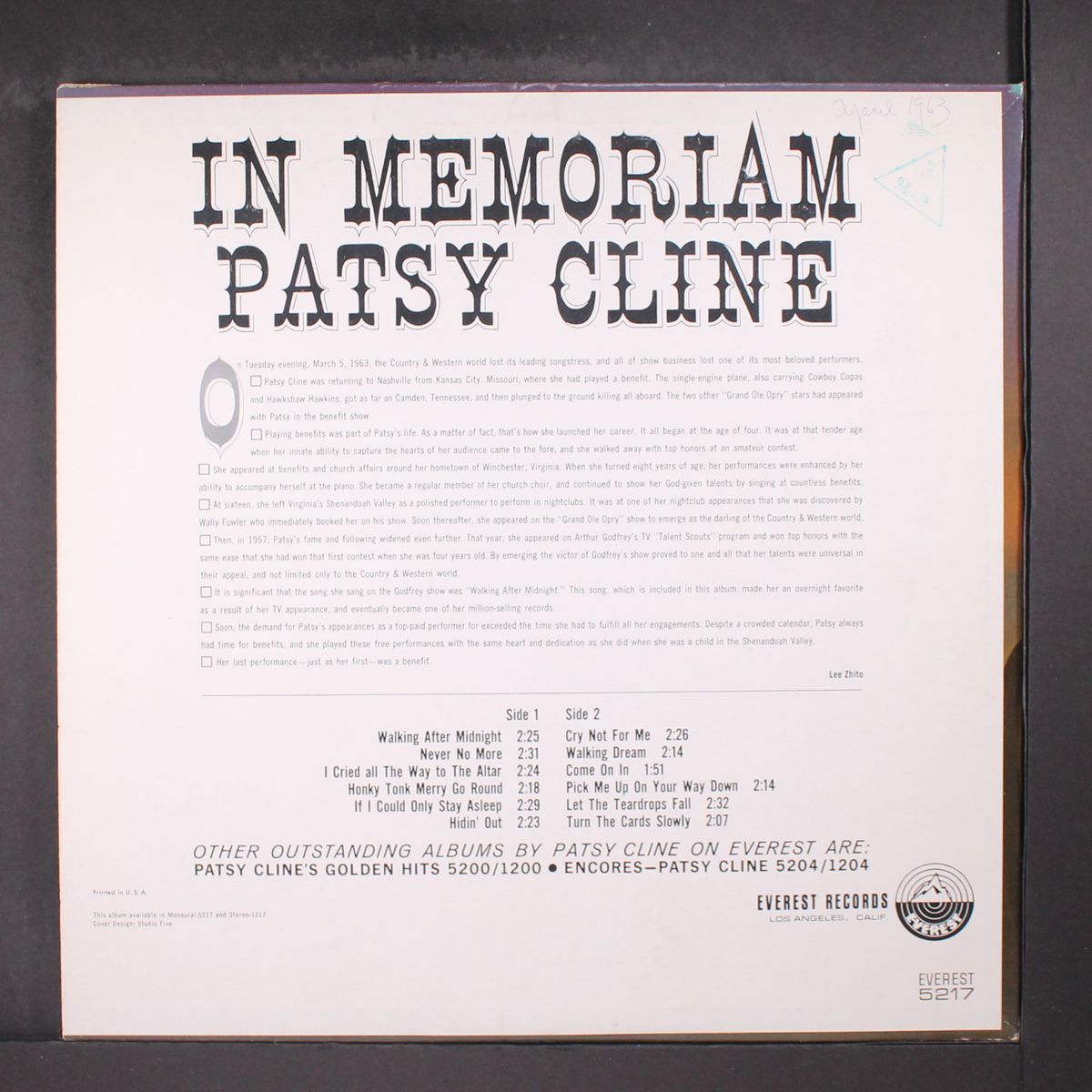 in memoriam by PATSY CLINE