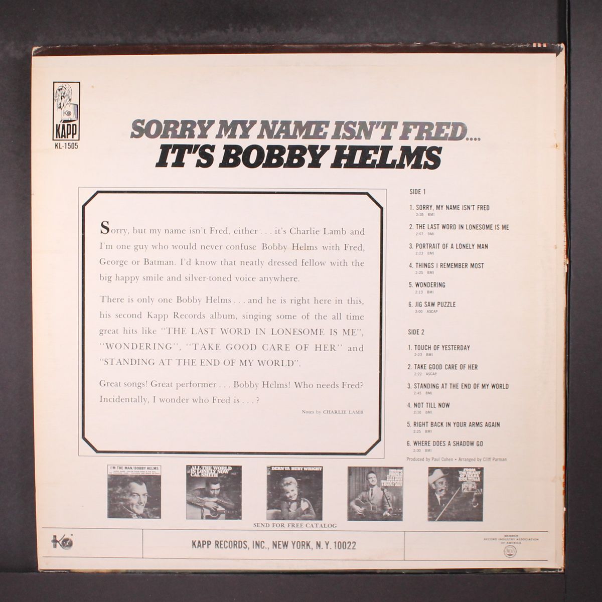 sorry my name isn't fred by BOBBY HELMS