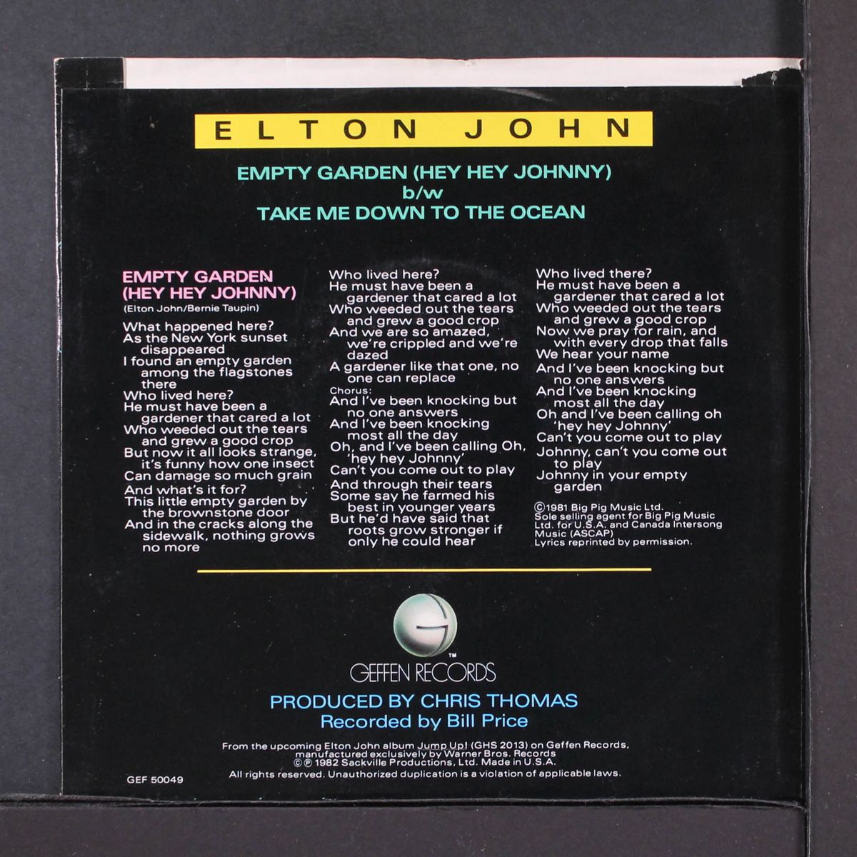 empty garden (hey hey johnny) / take me down to the ocean by ELTON JOHN