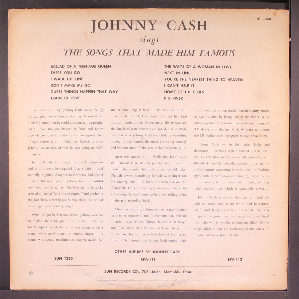 sings the songs that made him famous by JOHNNY CASH