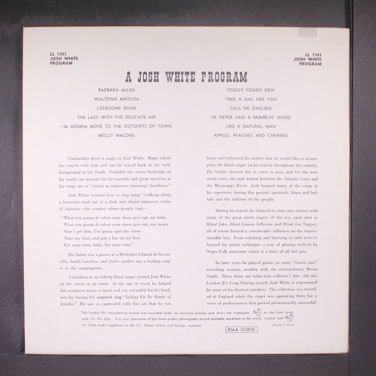 a josh white program by JOSH WHITE