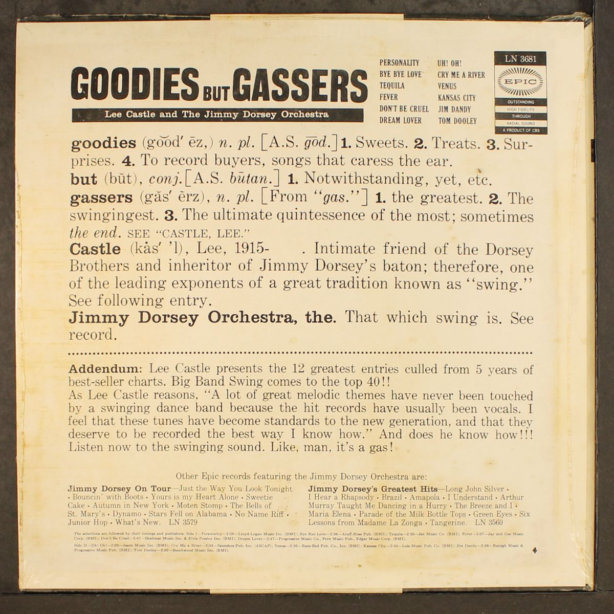 goodies but gassers by LEE CASTLE & JIMMY DORSEY ORCHESTRA