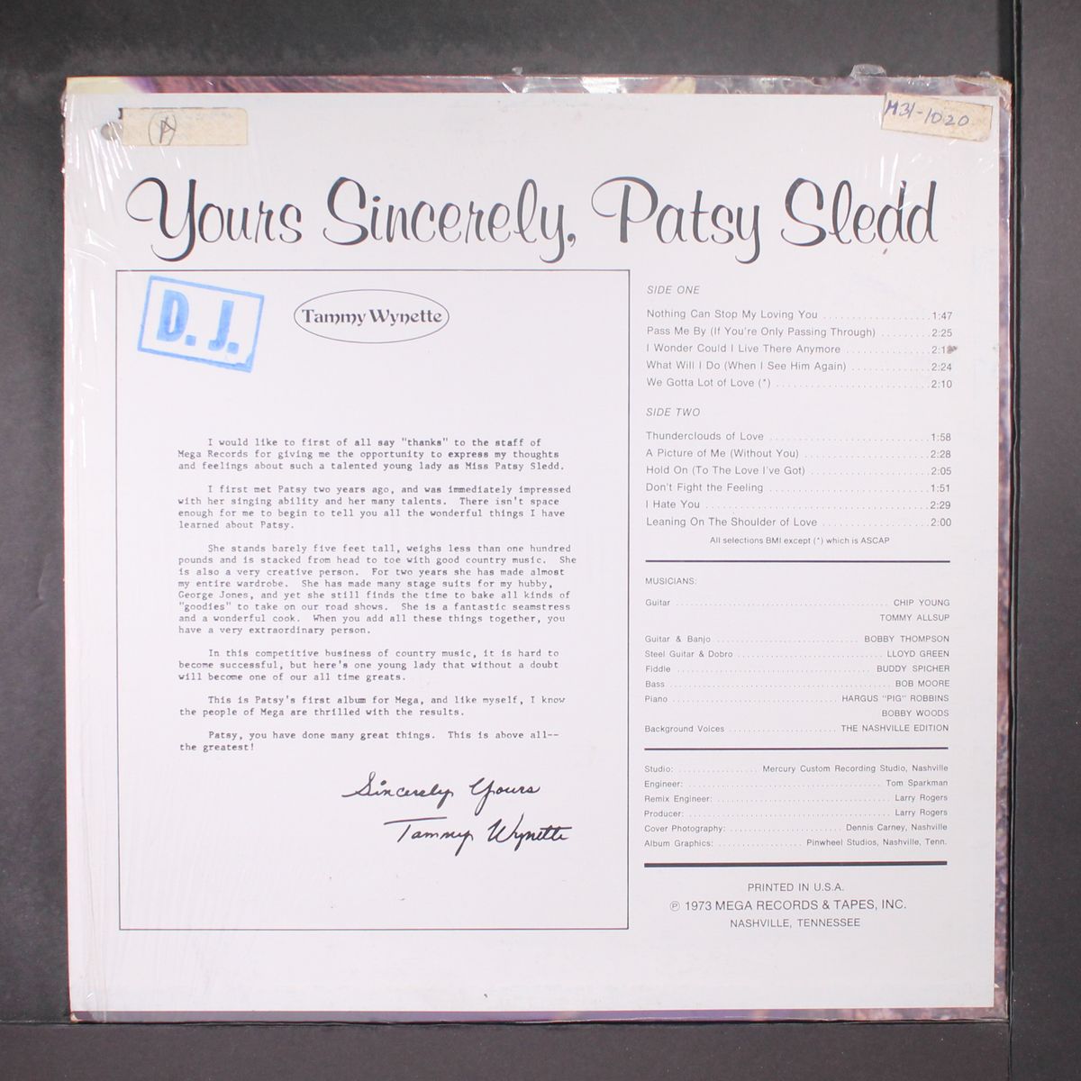 yours sincerely by PATSY SLEDD