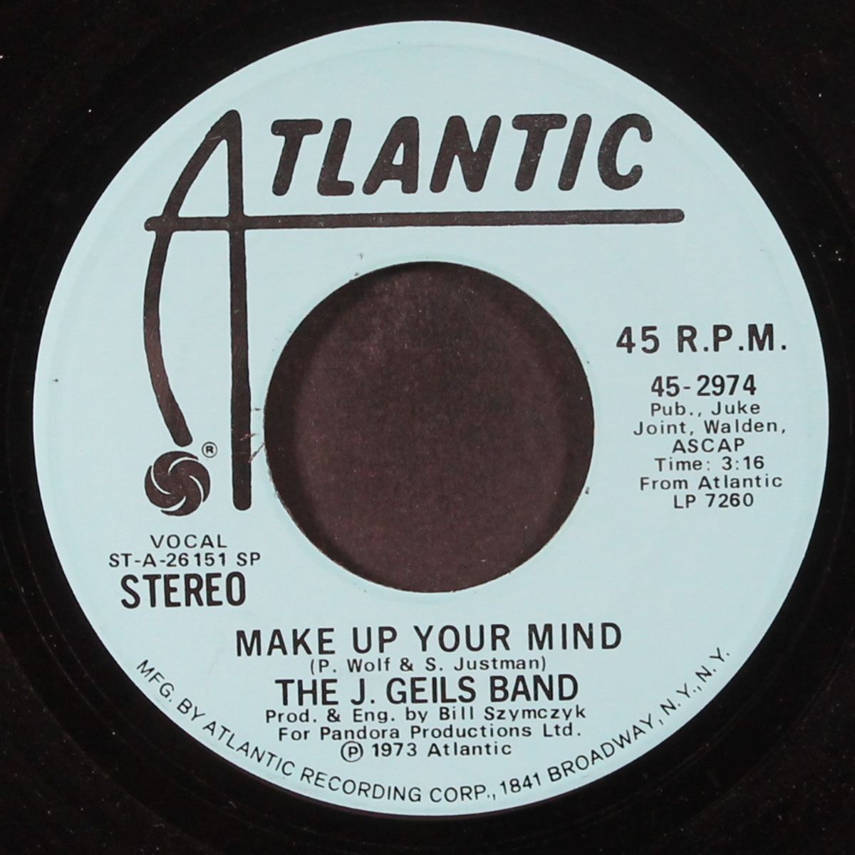 make up your mind / s side shuffle by J GEILS BAND